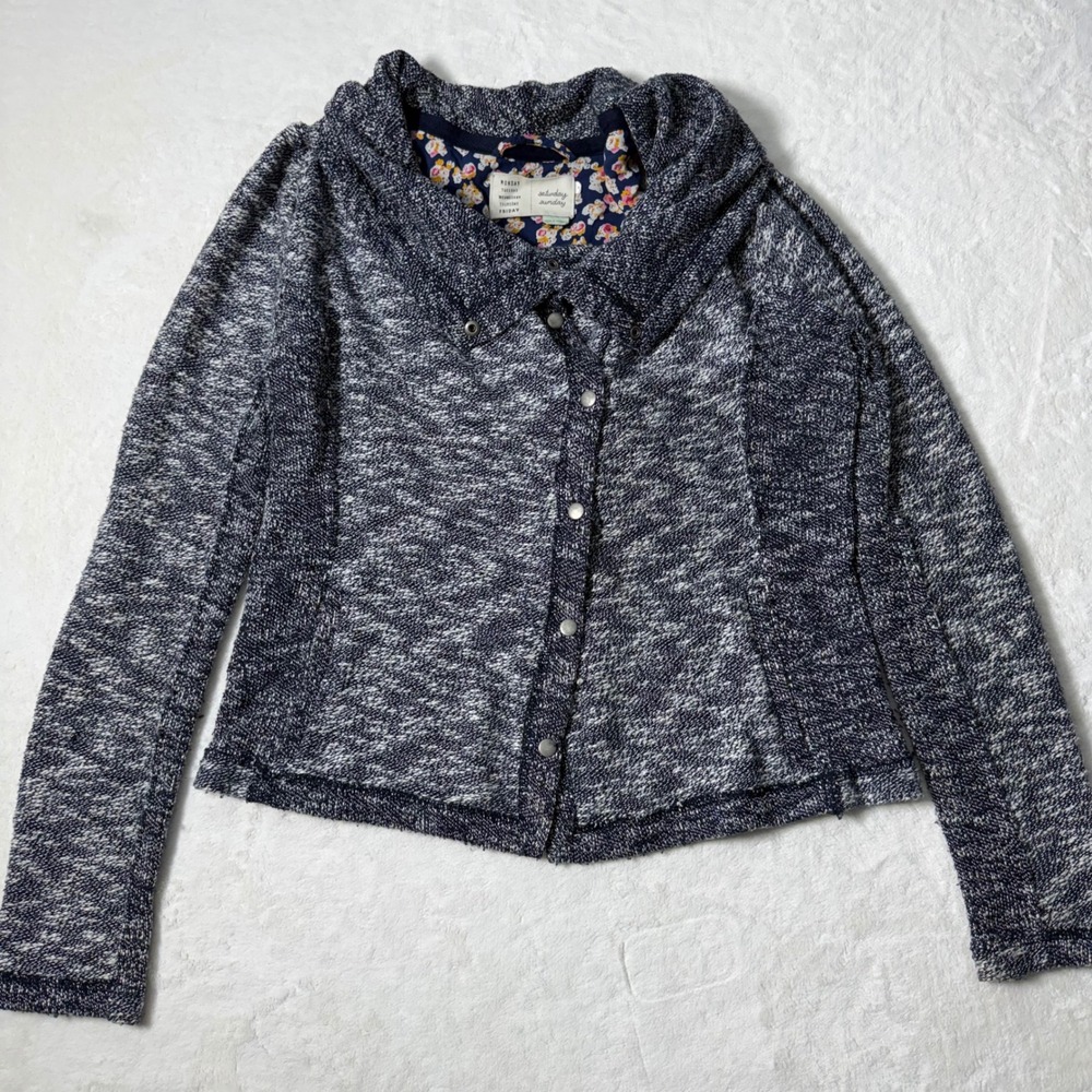 Anthropologie Saturday Sunday Knit Moto Cardigan Sz M Asymmetrical Sweater Blue